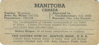 1938 Goudey Auto License Plates (R19-3) #NNO Manitoba Back