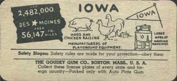 1939 Goudey Auto License Plates (R19-4) #NNO Iowa Back