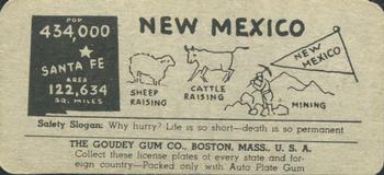 1939 Goudey Auto License Plates (R19-4) #NNO New Mexico Back