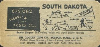 1939 Goudey Auto License Plates (R19-4) #NNO South Dakota Back