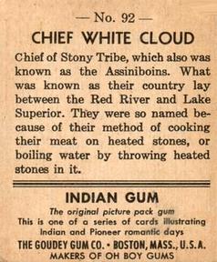 1947 Goudey Indian Gum (R773) #92 Chief White Cloud Back