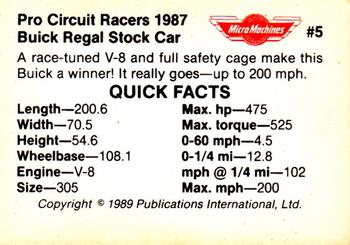 1989 Micro Machines Microcards #5 1987 Buick Regal Stock Car Back