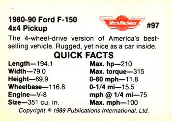1989 Micro Machines Microcards #97 1980-90 Ford F-150 Back