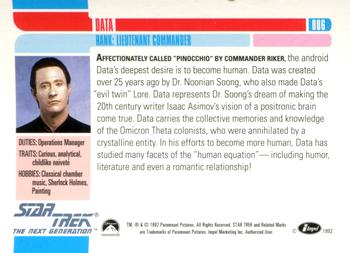 1992 Impel Star Trek: The Next Generation #006 Lieutenant Commander Data Back
