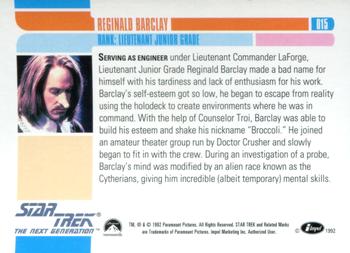 1992 Impel Star Trek: The Next Generation #015 Lieutenant Reginald Barclay Back