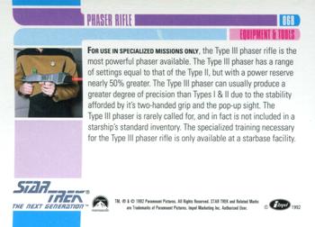 1992 Impel Star Trek: The Next Generation #068 Phaser Rifle (Type III) Back