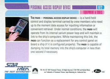 1992 Impel Star Trek: The Next Generation #072 Personal Access Display Device Back