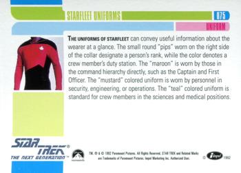 1992 Impel Star Trek: The Next Generation #075 Starfleet Uniforms Back