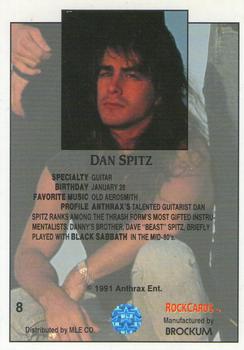 1991 Brockum Rock Cards #8 Dan Spitz Back