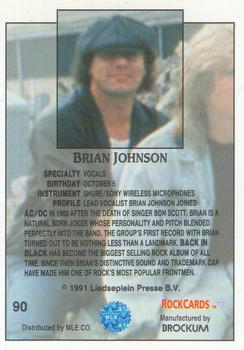 1991 Brockum Rock Cards #90 Brian Johnson Back