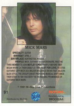 1991 Brockum Rock Cards #91 Mick Mars Back