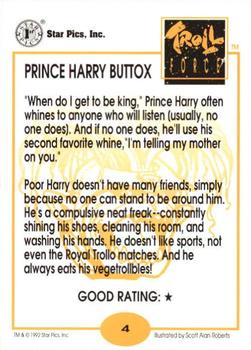 1992 Star Pics Troll Force #4 Prince Harry Buttox Back