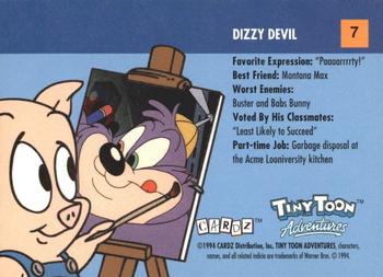 1994 Cardz Tiny Toon Adventures #7 Dizzy Devil Back