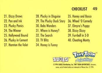 1994 Cardz Tiny Toon Adventures #49 Checklist (Dizzy) Back