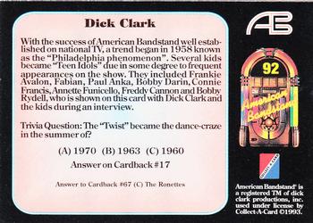 1993 Collect-A-Card American Bandstand #92 Dick Clark / Bobby Rydell Back