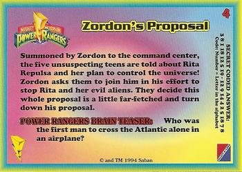 1994 Collect-A-Card Mighty Morphin Power Rangers (Walmart) #4 Zordon's Proposal Back
