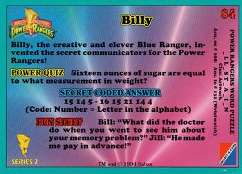 1994 Collect-A-Card Mighty Morphin Power Rangers (Walmart) #84 Billy Back