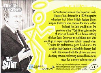 2003 Cards Inc. Best of the Saint #71 On Screen Chemistry Back