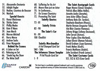 2003 Cards Inc. Best of the Saint #100 Checklist Back