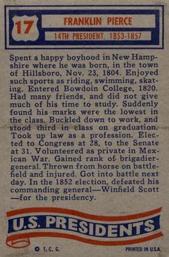 1956 Topps U.S. Presidents (R714-23) #17 Franklin Pierce Back
