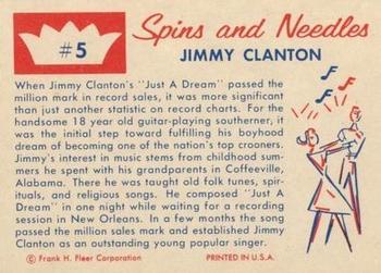 1960 Fleer Spins and Needles #5 Jimmy Clanton Back