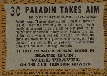 1958 Topps T.V. Westerns #30 Paladin Takes Aim Back