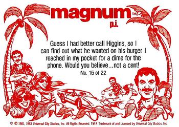 1983 Donruss Magnum P.I. #15 Guess I had better call Higgins, so I can find... Back