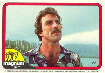 1983 Donruss Magnum P.I. #23 (looking up, blue-and-green shirt) Front