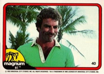 1983 Donruss Magnum P.I. #40 (grinning, cyan shirt, palm tree behind) Front