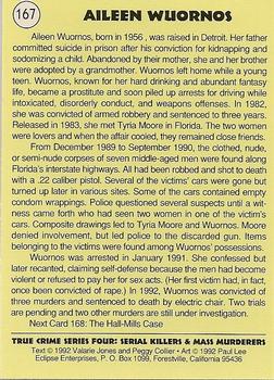 1992 Eclipse True Crime #167 Aileen Wuornos Back