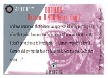 1992 Star Pics Alien 3 #10 Andrews announced that prisoner Murphy was killed Back