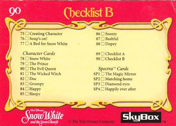 1993 SkyBox Snow White and the Seven Dwarfs #90 Checklist B: 53-90 and Inserts Back