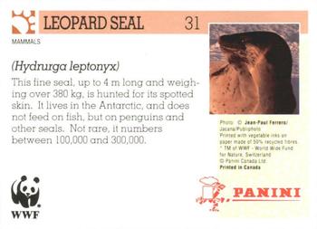 1992 Panini Wildlife In Danger #31 Leopard Seal Back
