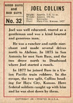 1966 Leaf Good Guys and Bad Guys #32 Joel Collins Back