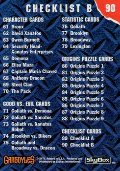 1995 Skybox Gargoyles #90 Checklist B Back