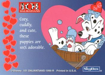 1996 SkyBox 101 Dalmatians #46 Cozy, cuddly, and cute, these puppies Back