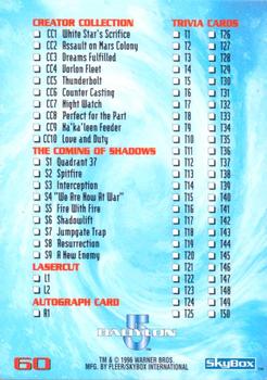 1996 SkyBox Babylon 5 #60 Checklist Back
