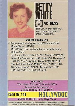 1991 Starline Hollywood Walk of Fame #148 Betty White Back