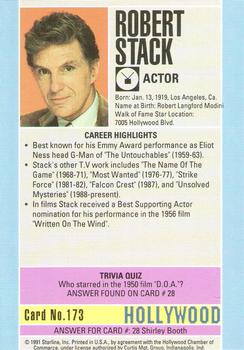 1991 Starline Hollywood Walk of Fame #173 Robert Stack Back