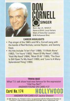1991 Starline Hollywood Walk of Fame #174 Don Cornell Back