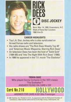 1991 Starline Hollywood Walk of Fame #210 Rick Dees Back