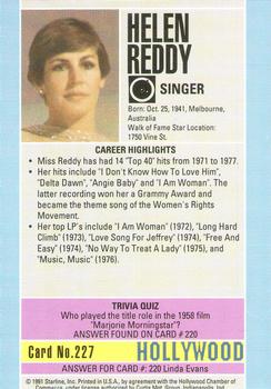 1991 Starline Hollywood Walk of Fame #227 Helen Reddy Back