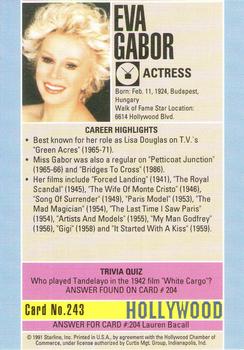 1991 Starline Hollywood Walk of Fame #243 Eva Gabor Back