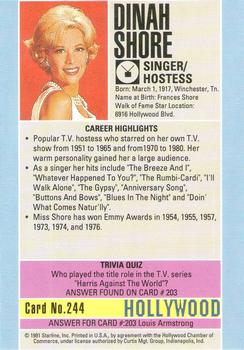 1991 Starline Hollywood Walk of Fame #244 Dinah Shore Back