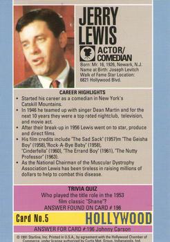 1991 Starline Hollywood Walk of Fame #5 Jerry Lewis Back