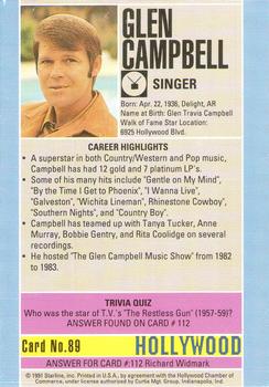 1991 Starline Hollywood Walk of Fame #89 Glen Campbell Back