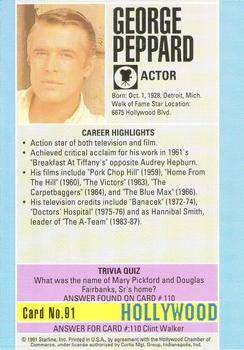 1991 Starline Hollywood Walk of Fame #91 George Peppard Back