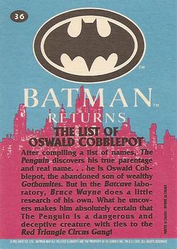 1992 O-Pee-Chee Batman Returns #36 The List of Oswald Cobblepot Back