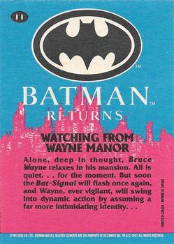 1992 O-Pee-Chee Batman Returns #11 Watching from Wayne Manor Back