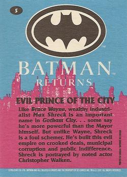 1992 O-Pee-Chee Batman Returns #5 Evil Prince of the City Back